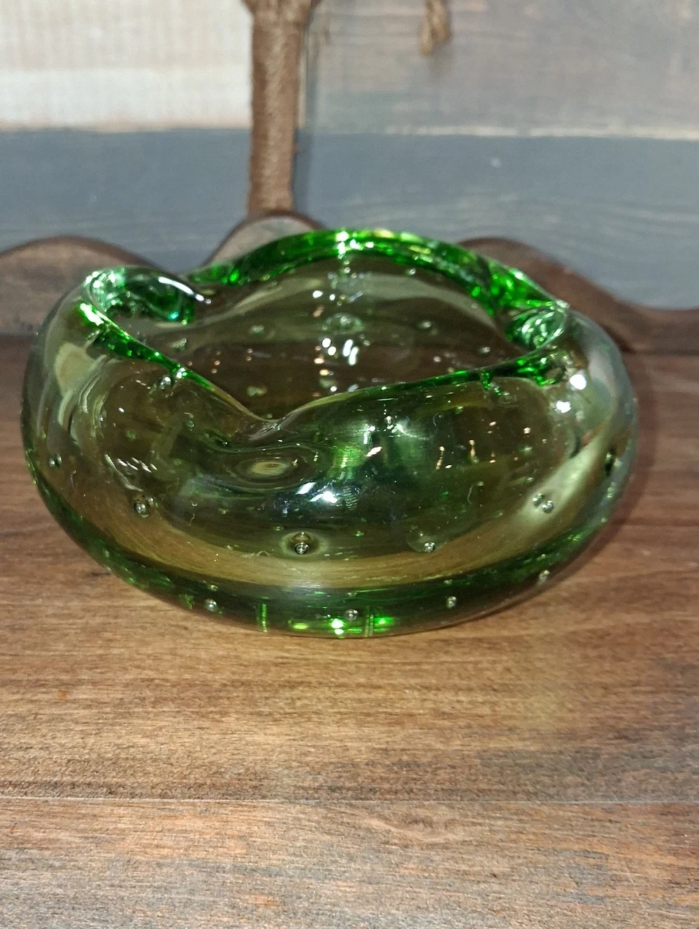 Murano Glass Controlled Bubble Glass Bowl Green MCM